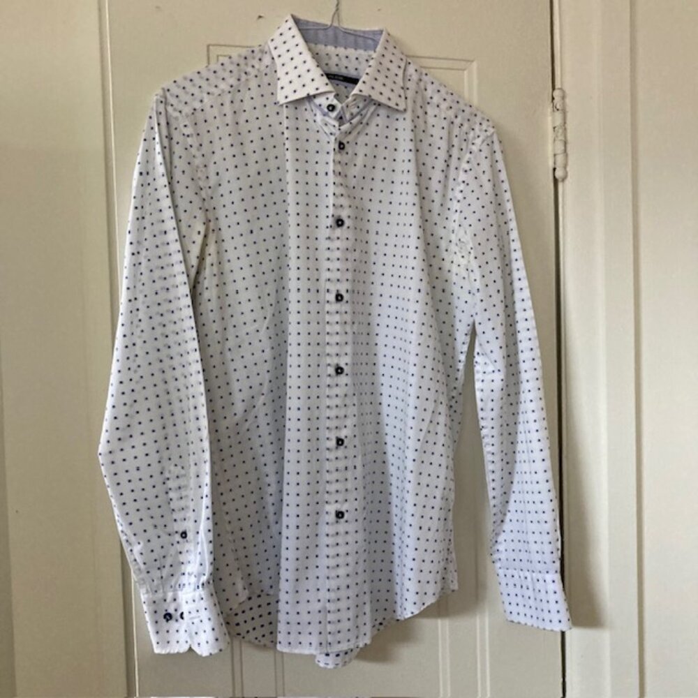Pal Zileri men's 100% cotton Italian patterned white/blue dress shirt NICE